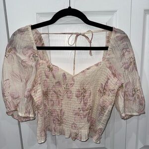 H&M Pink and Cream Floral Blouse